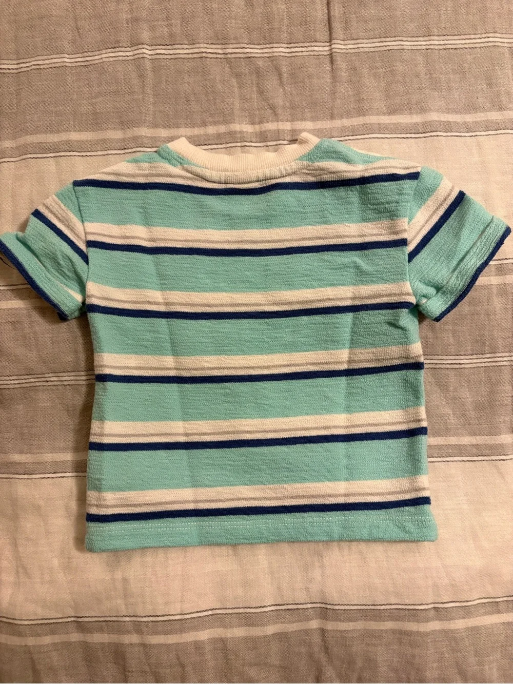 Old Navy 6-12M Stripe Tee & Blue Shorts Matching Set - Aqua & Navy